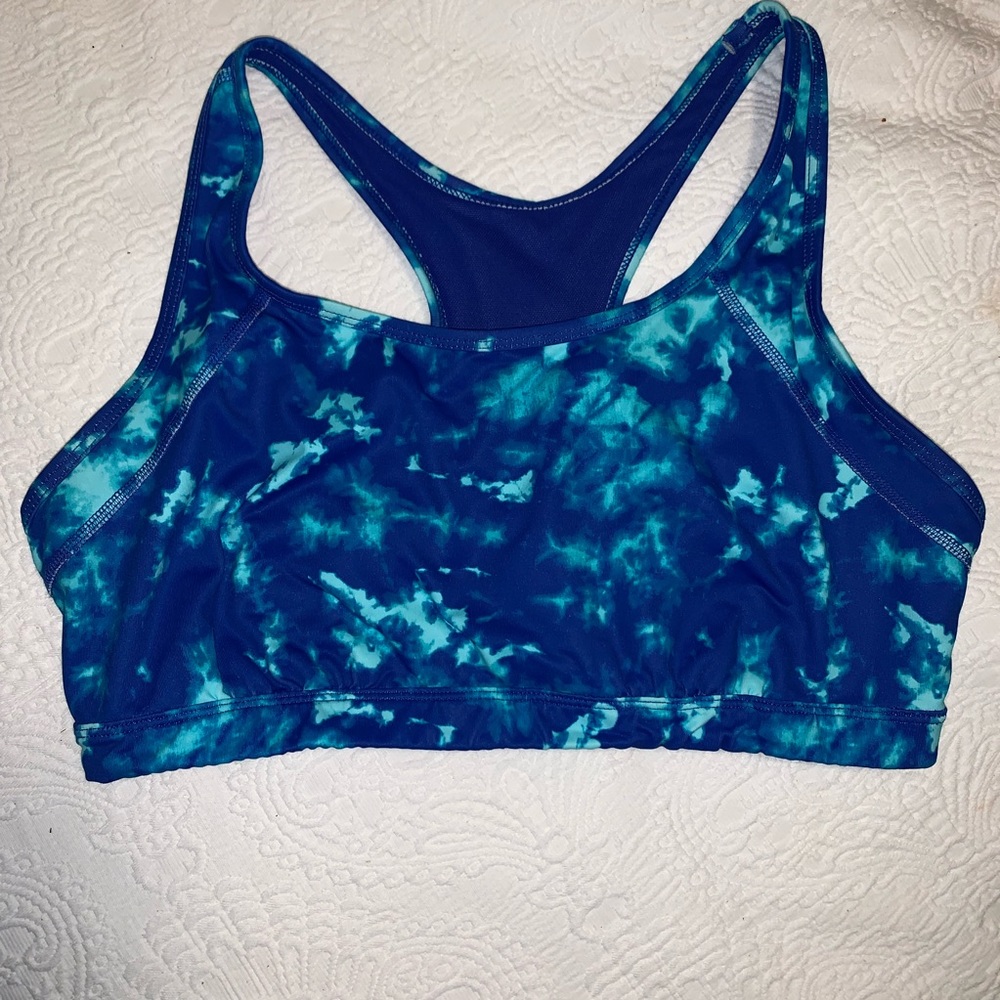 Blue tie dye sports bra